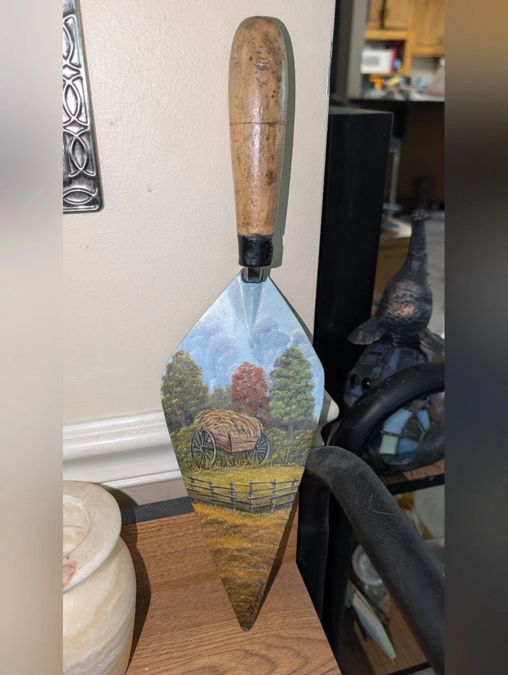 Vintage Hand Painted Garden Trowel Wall Art, Signed L. Frogue, Rustic Country